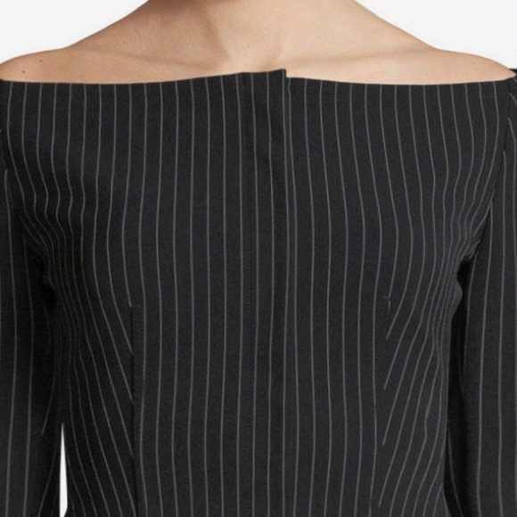 THEORY OFF THE SHOULDER PERFORM TECH PINSTRIPE BLAZER IN BLACK SIZE 2 - Picture 6 of 15